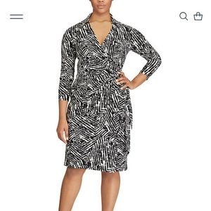 Lauren Ralph Lauren Wrap Dress Size 6 Black Cream Geometric Print
